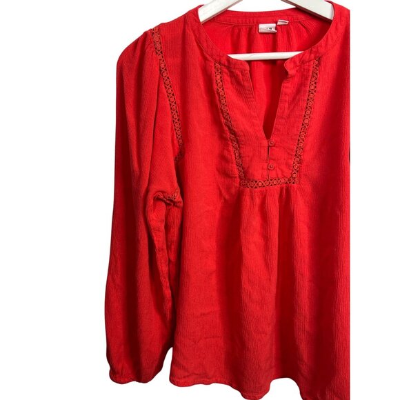 Gap Top Womens Small Shirt Blouse Long Sleeve Red Peasant Boho Casual Fall Work - Picture 2 of 16